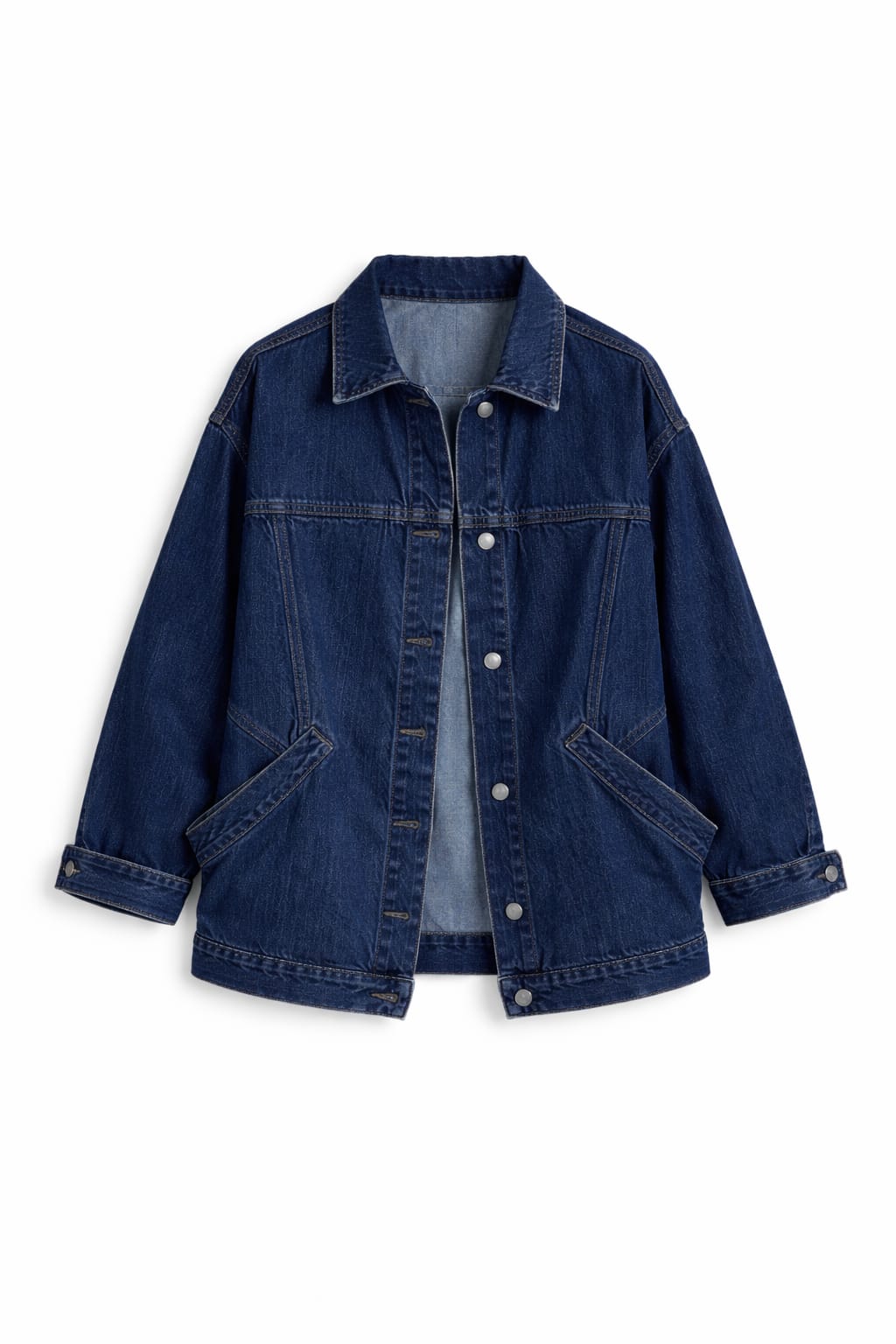 Dark Exaggerated Double Pocket Denim Jacket