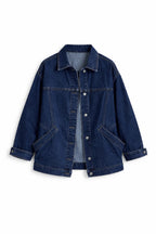 Dark Exaggerated Double Pocket Denim Jacket