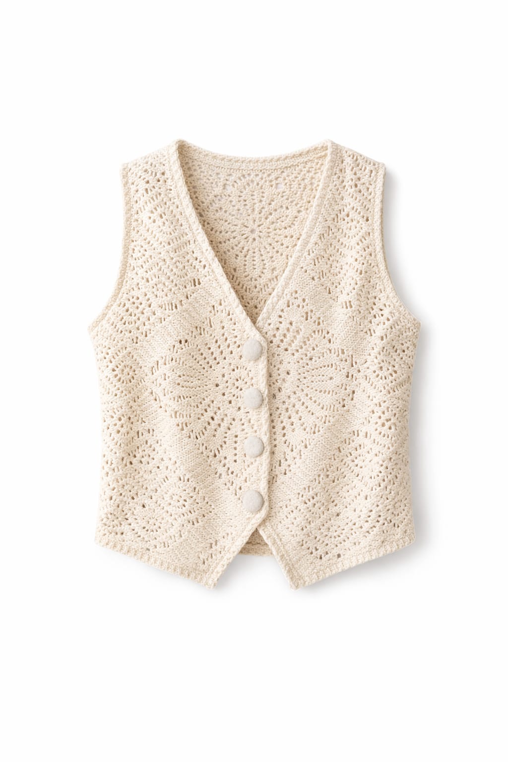 Beige Hollow Out Vest