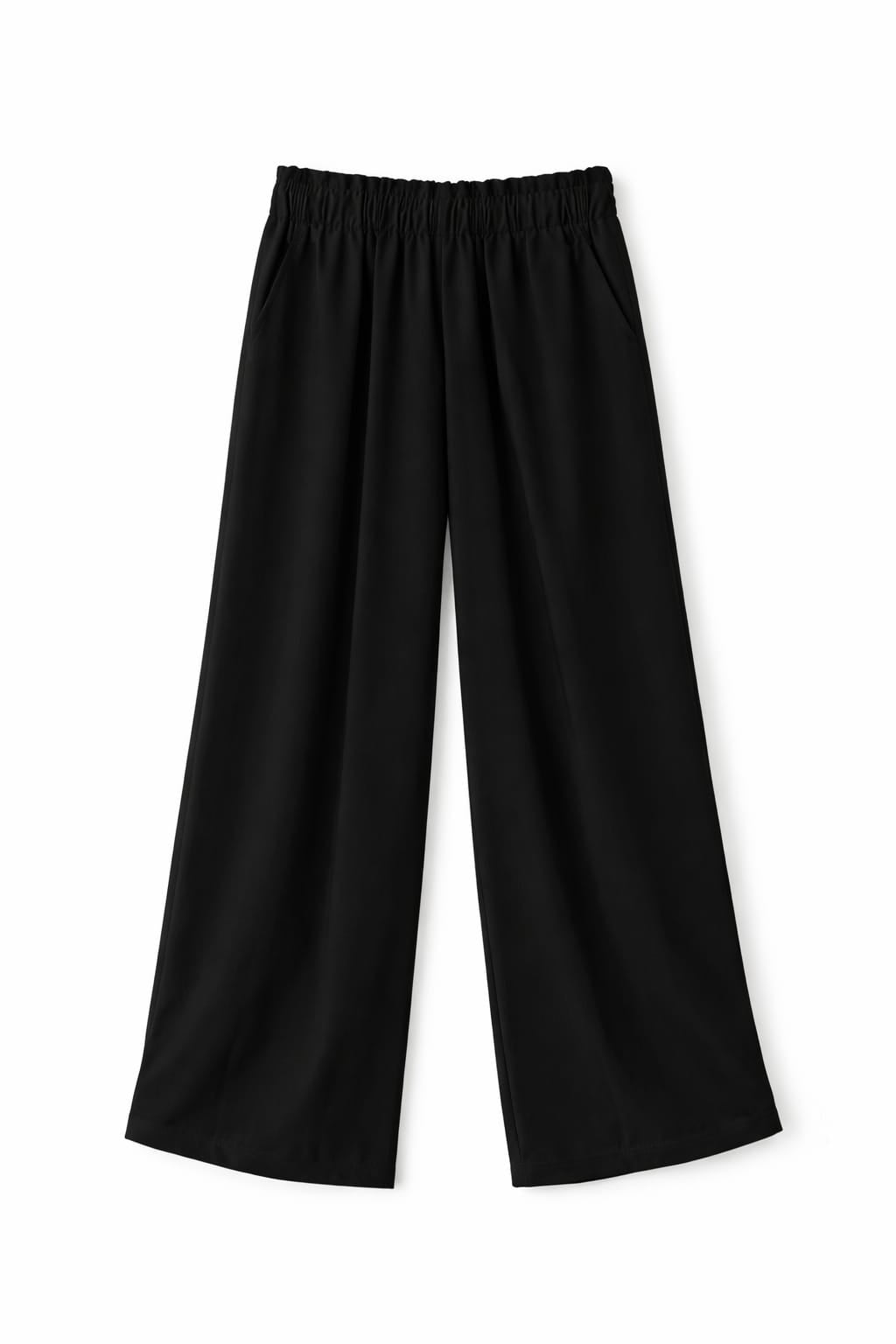 Black Elastic Waist Flare Pants