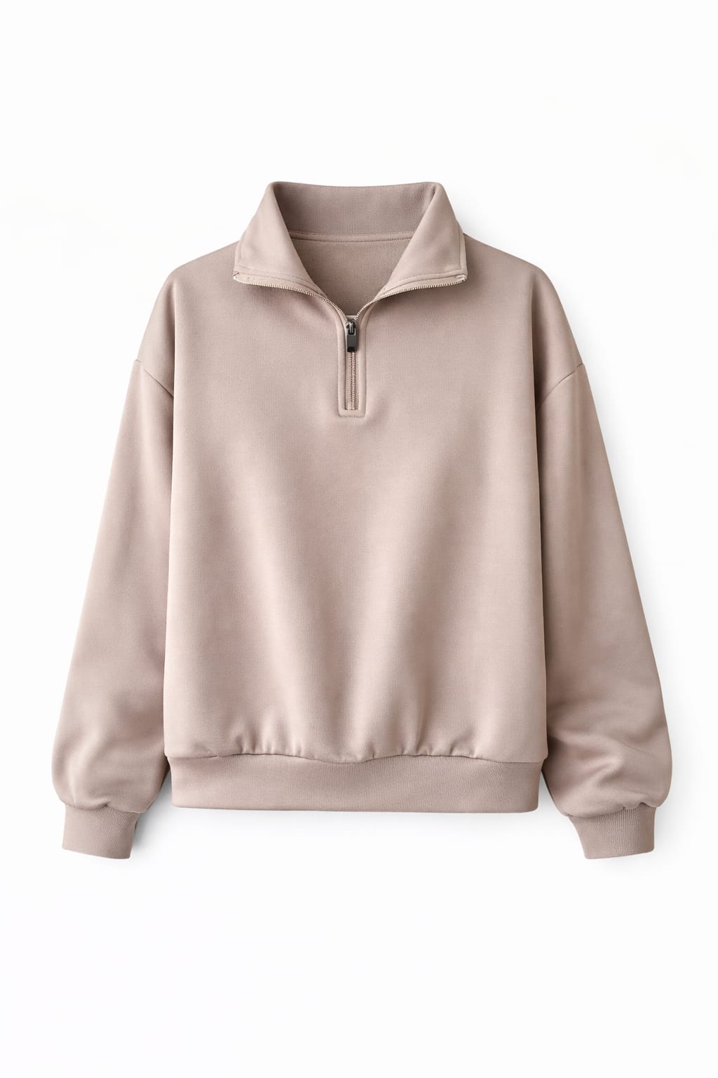 Beige Quarter Zip Up Scuba Sweatshirt