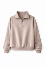 Beige Quarter Zip Up Scuba Sweatshirt