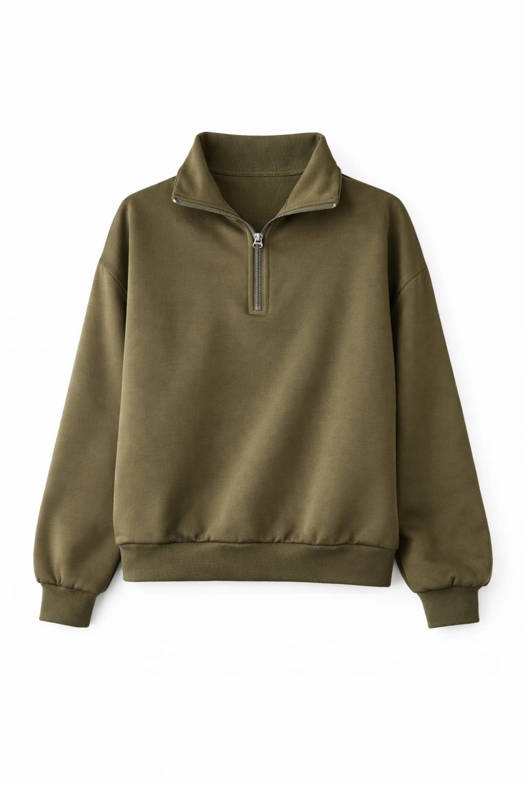 Olive Quarter Zip Up Scuba Sweatshirt