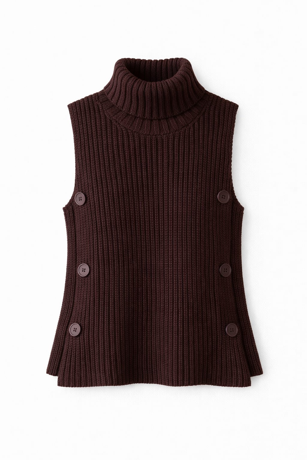 Brown High Neck Buttons Side Vest