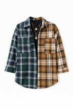 Teal & Camel Half And Half Plaid Shirt
