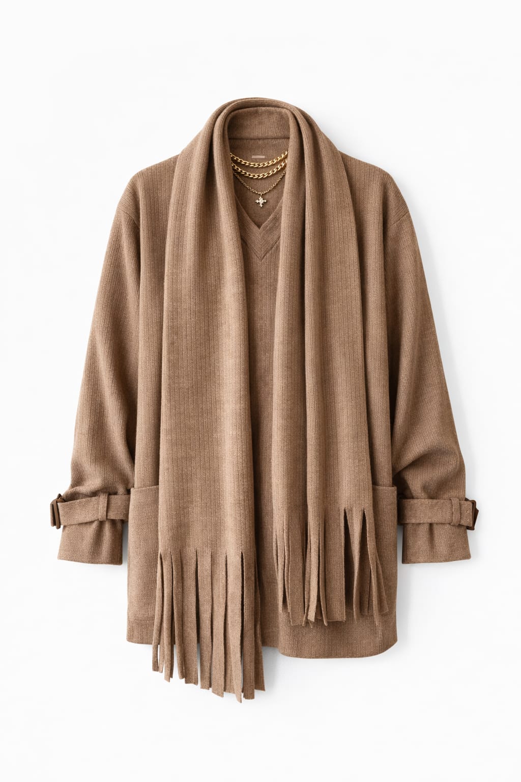 Beige fringe Scarf Poncho