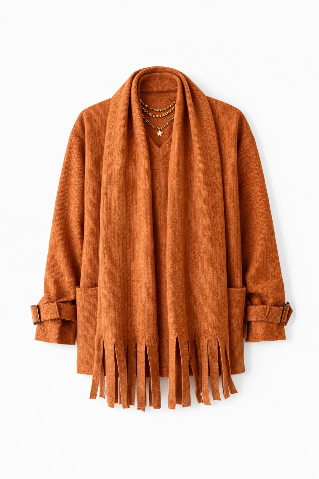 Rust fringe Scarf Poncho