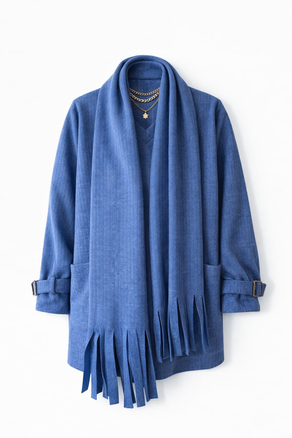 Blue fringe Scarf Poncho