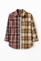 Burgundy & Camel Half And Half Plaid Shirt