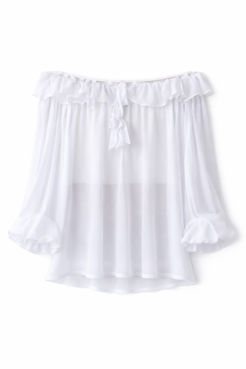 White Sheer Ruffle Top