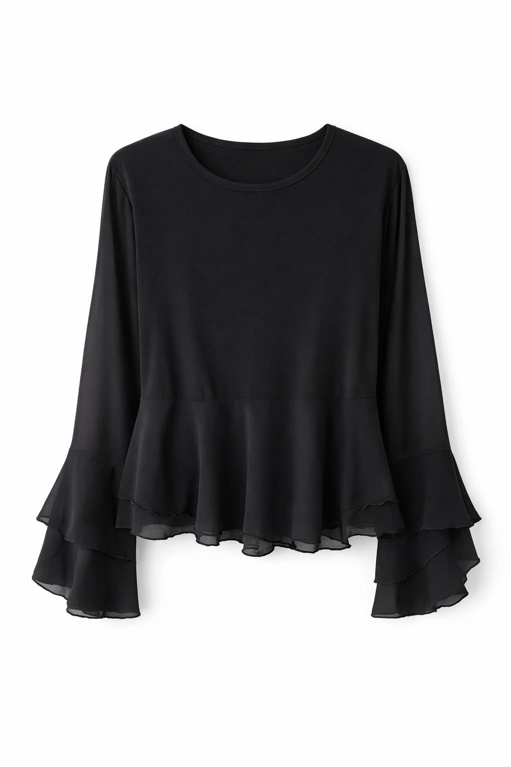 Black Romantic Flowy Chiffon Top