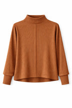 Camel High Low Middle Line Ribbed Top