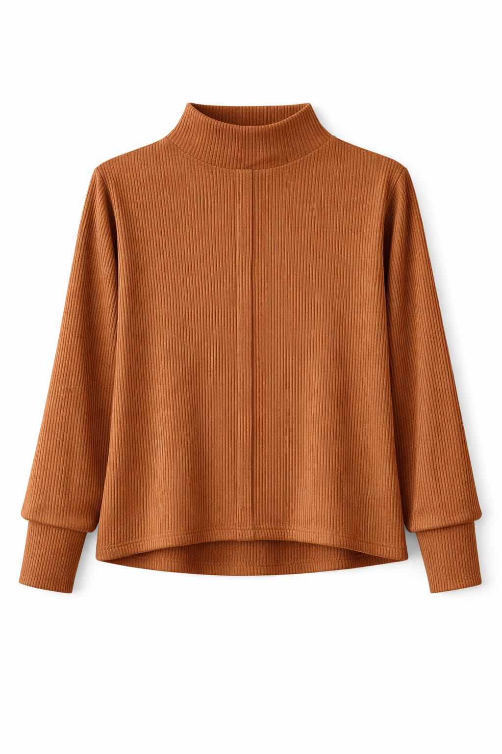Camel High Low Middle Line Ribbed Top