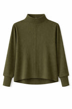 Olive High Low Middle Line Ribbed Top