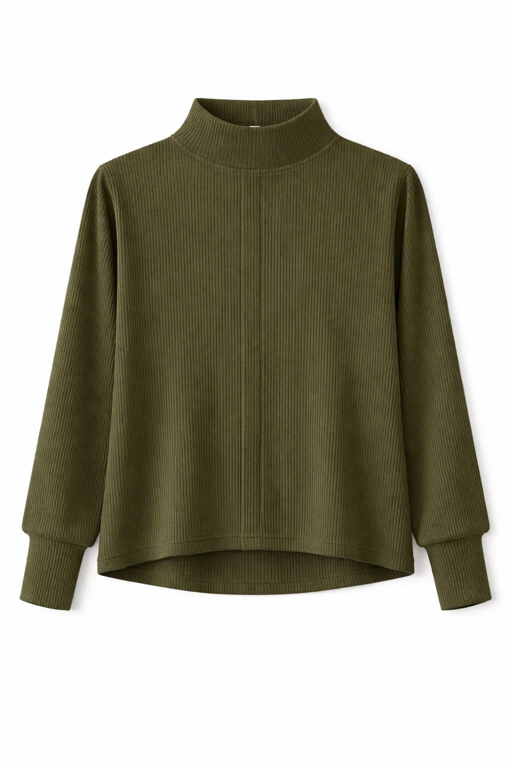 Olive High Low Middle Line Ribbed Top