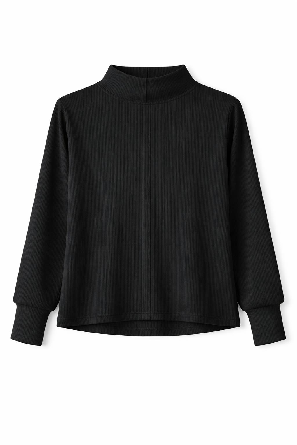 Black High Low Middle Line Ribbed Top