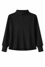Black High Low Middle Line Ribbed Top