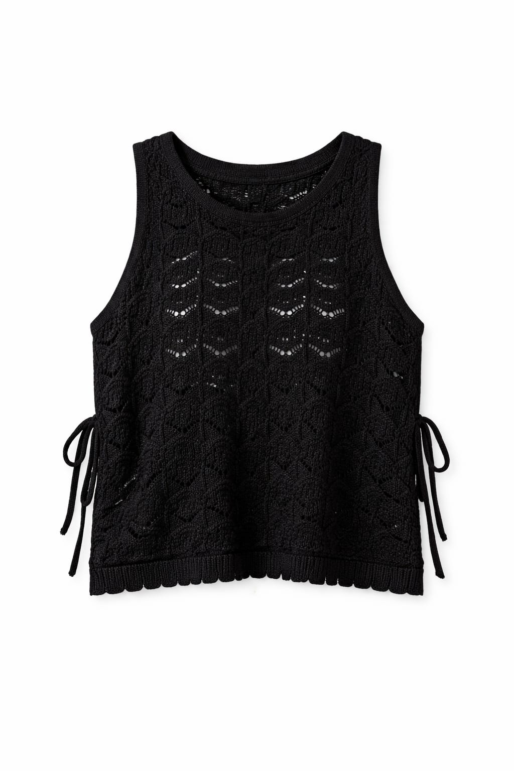 Black Side Tie Crochet Vest