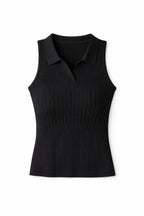 Black Sleeveless Polo Collar Top
