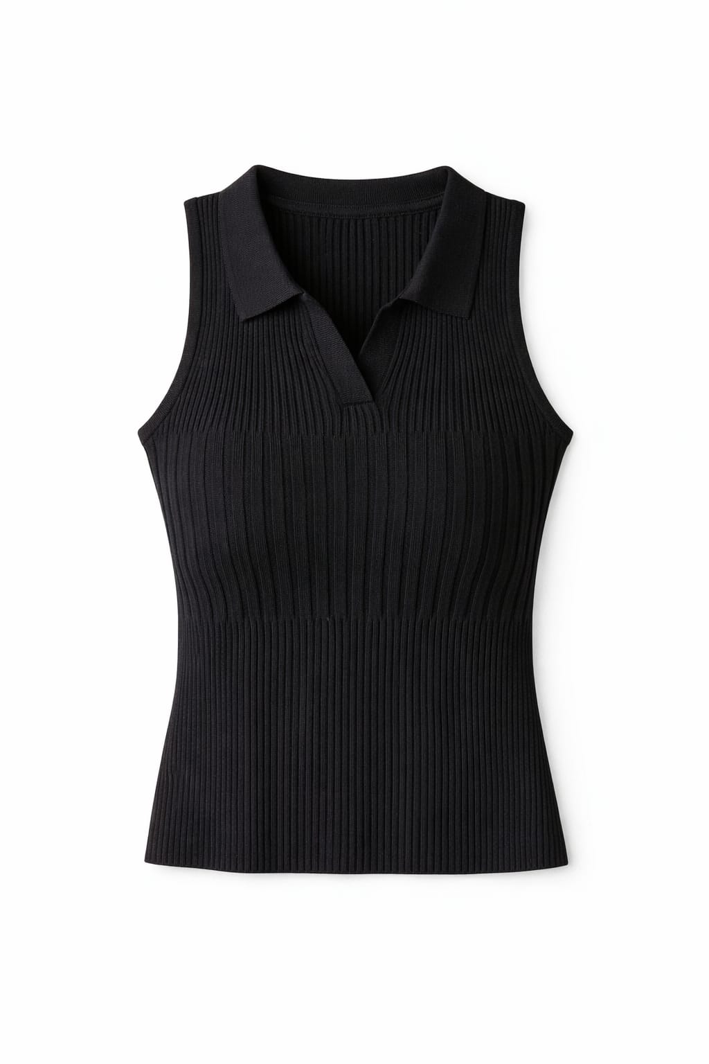 Black Sleeveless Polo Collar Top
