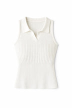 White Sleeveless Polo Collar Top