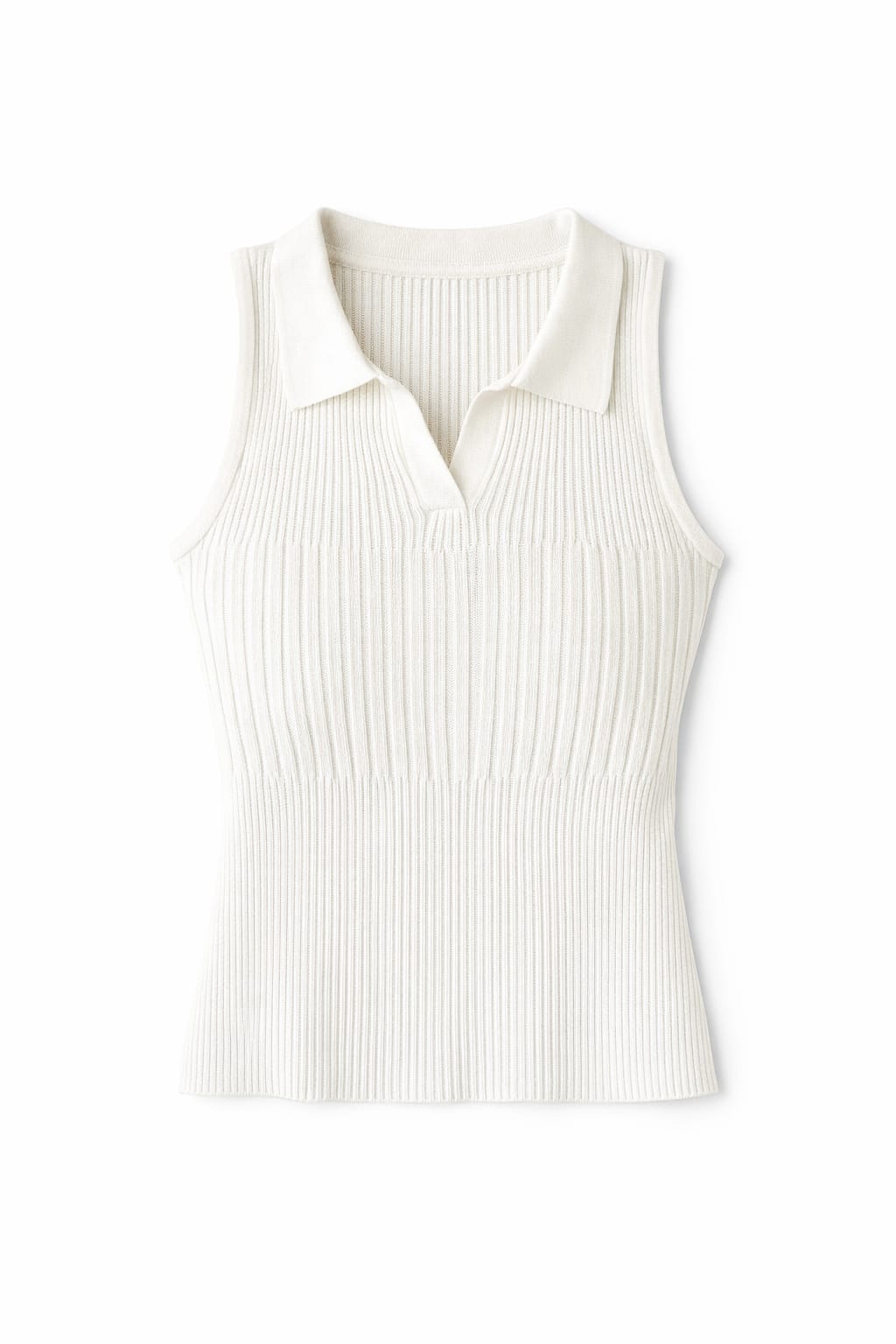 White Sleeveless Polo Collar Top