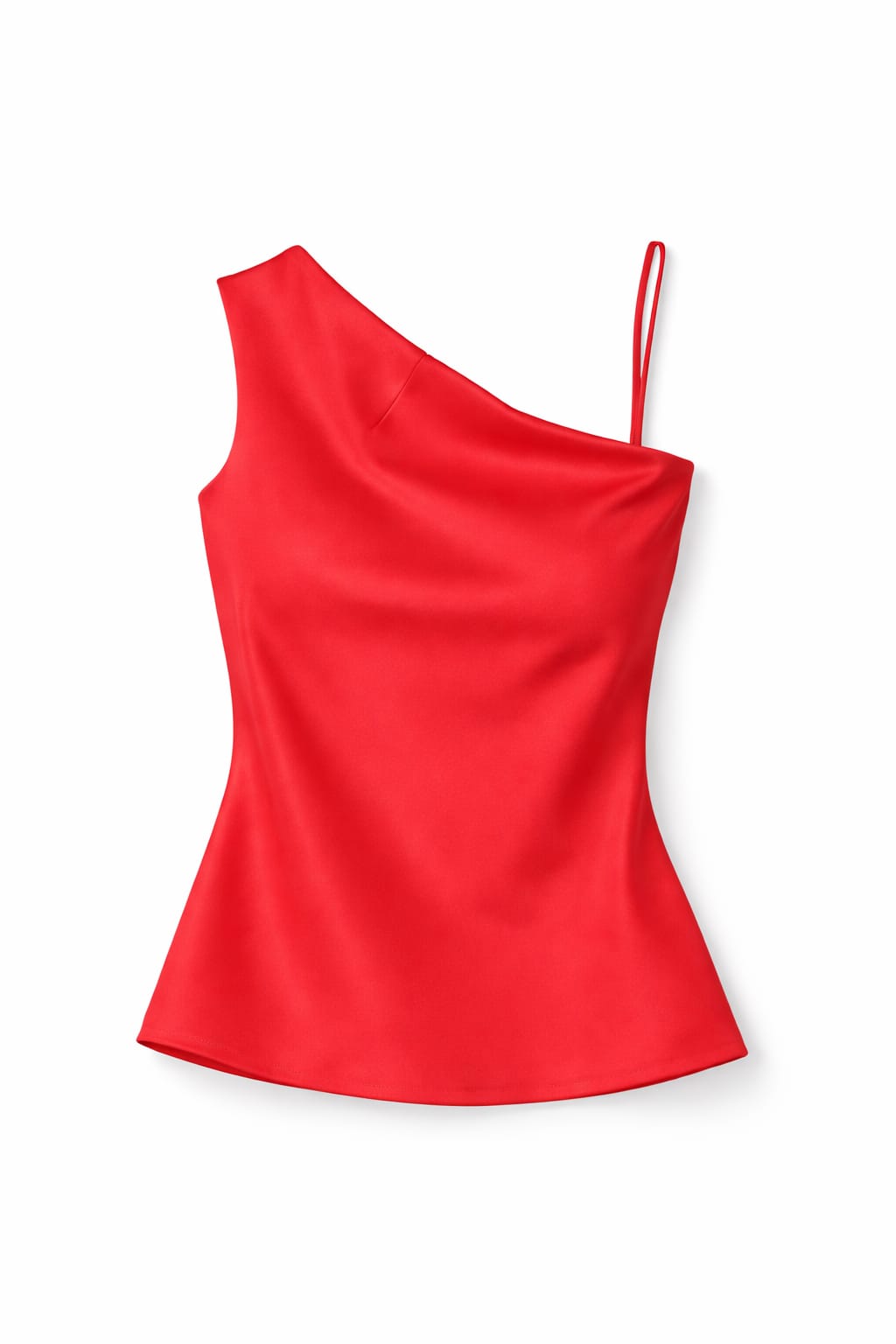 Red Satin One Shoulder Top