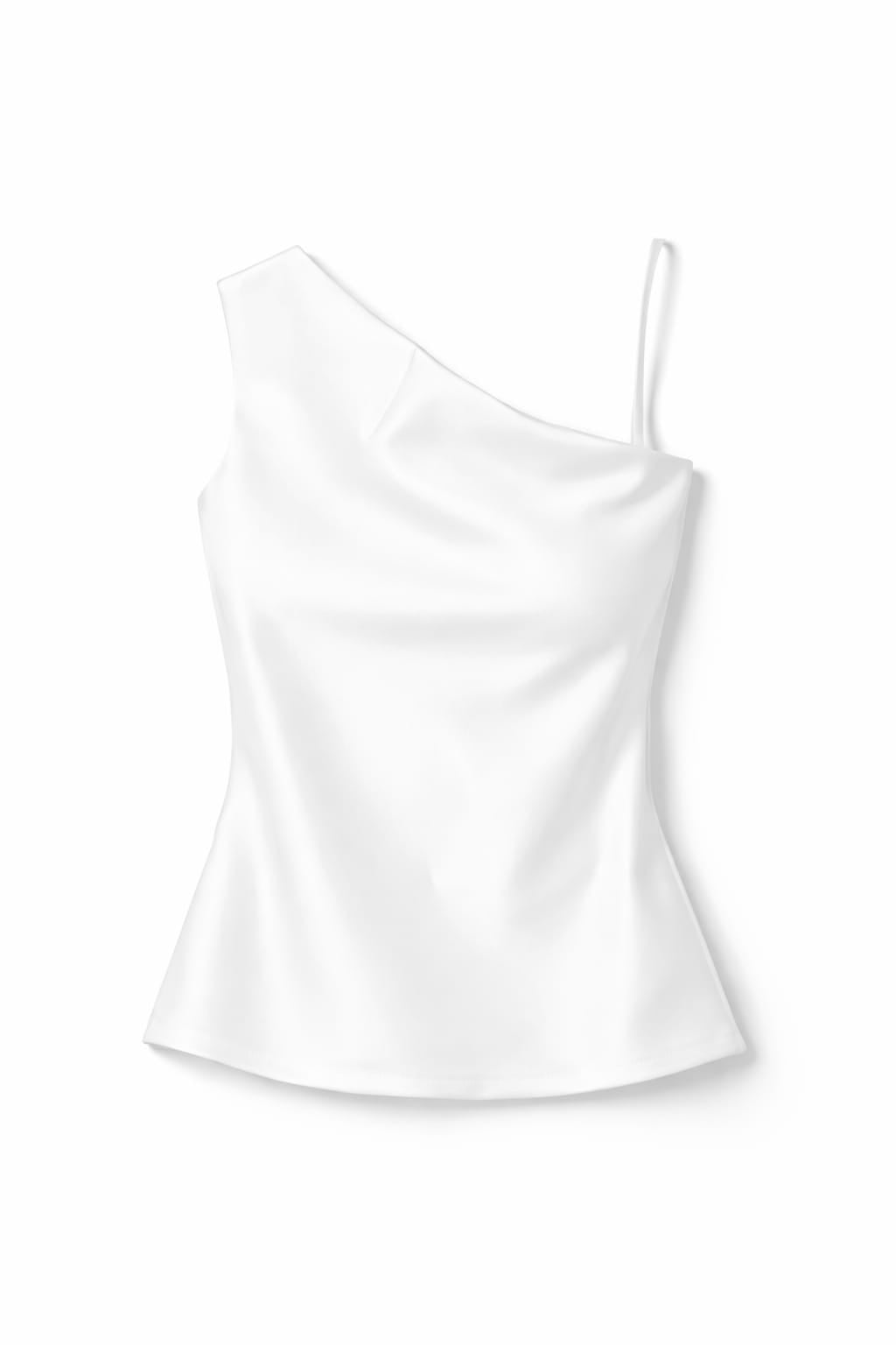 White Satin One Shoulder Top