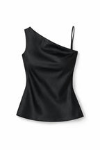 Black Satin One Shoulder Top