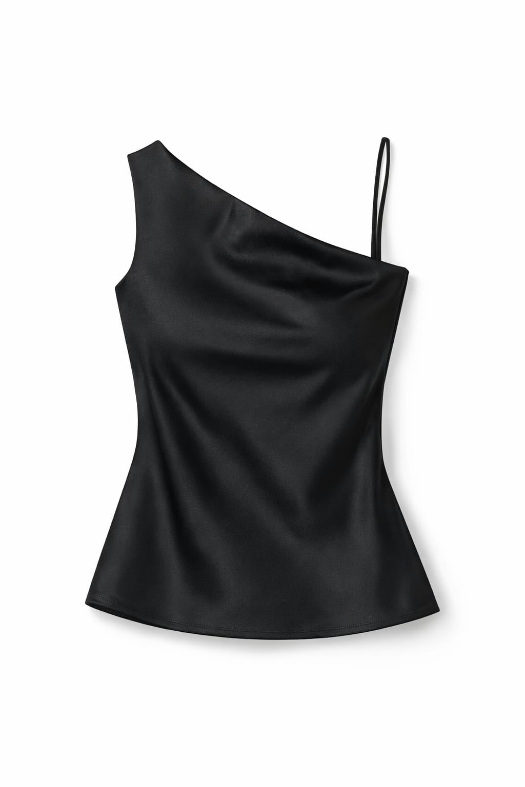 Black Satin One Shoulder Top
