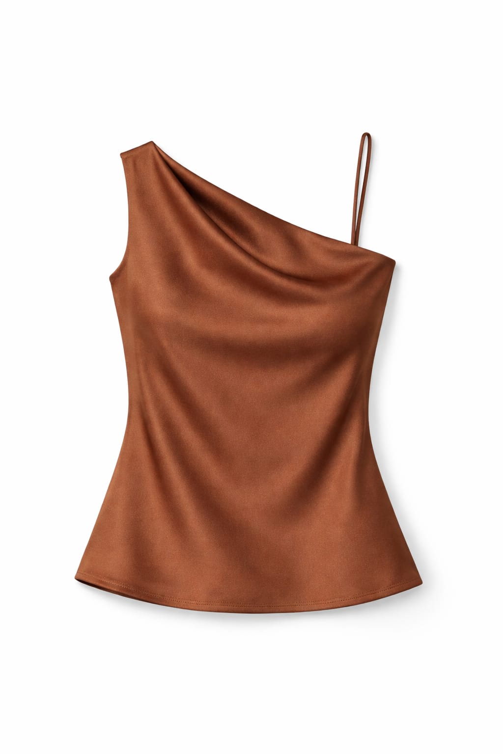 Brown Satin One Shoulder Top