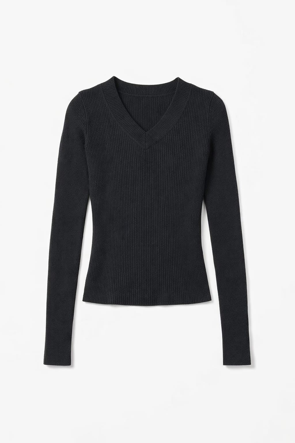 Black V-Neck Contour Elevated Pullover