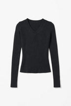 Black V-Neck Contour Elevated Pullover