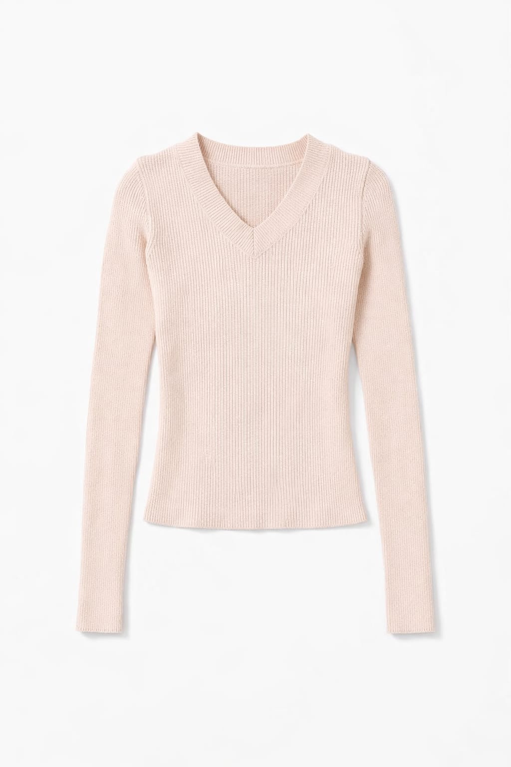 Beige V-Neck Contour Elevated Pullover