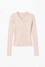 Beige V-Neck Contour Elevated Pullover