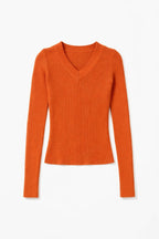 Rust V-Neck Contour Elevated Pullover