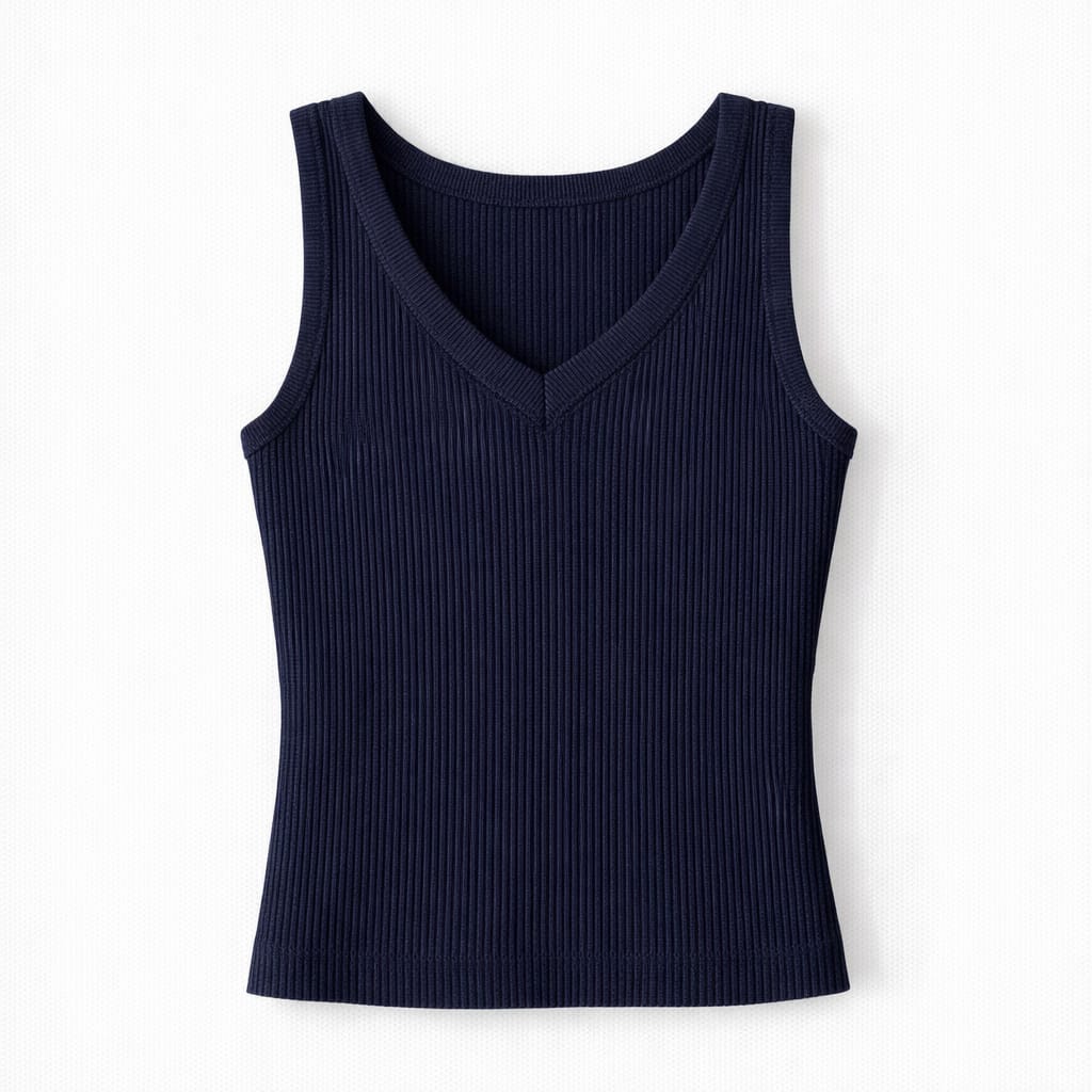 Navy 101 Interknit V Ribbed Top