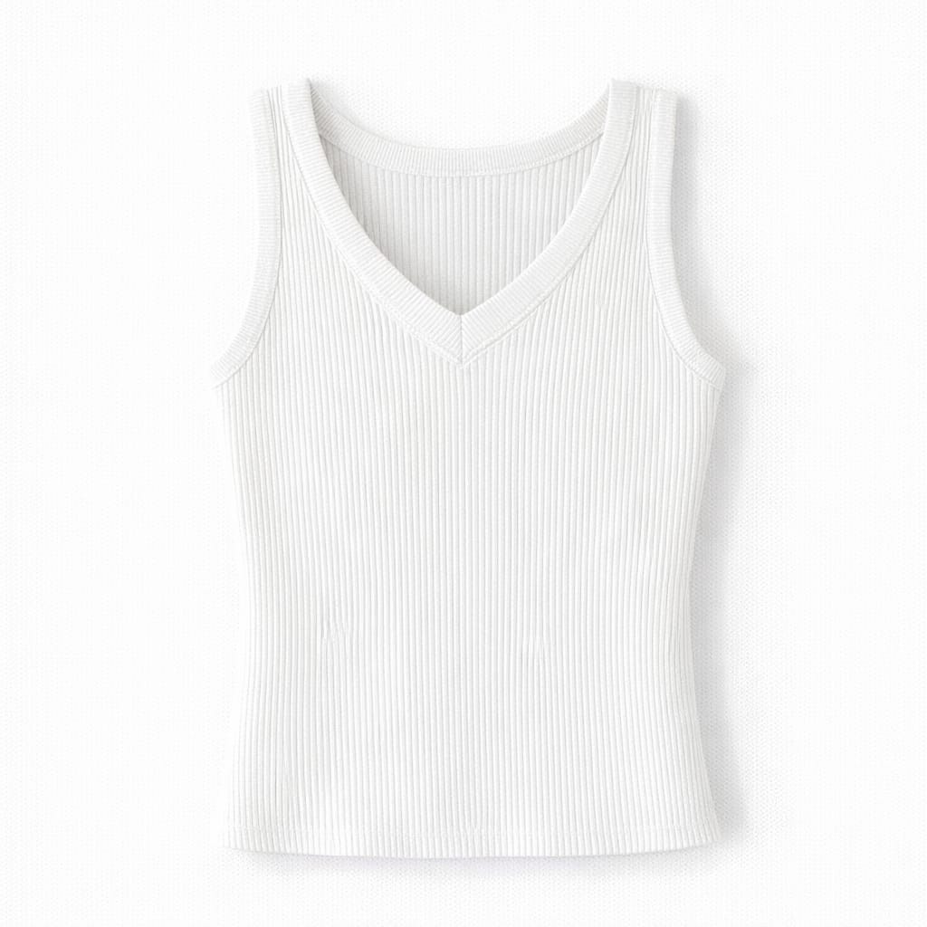 White 101 Interknit V Ribbed Top