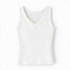 White 101 Interknit V Ribbed Top