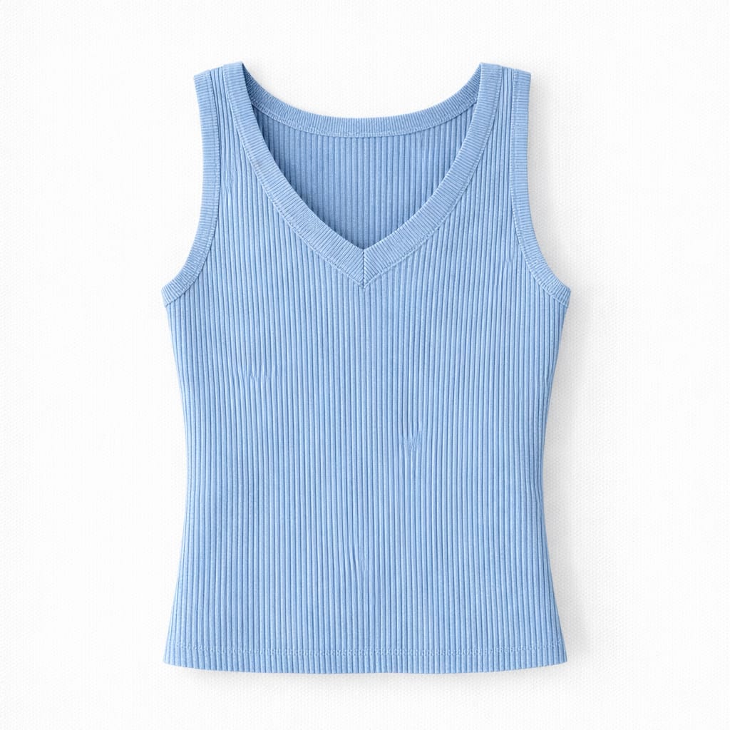 Baby Blue 101 Interknit V Ribbed Top