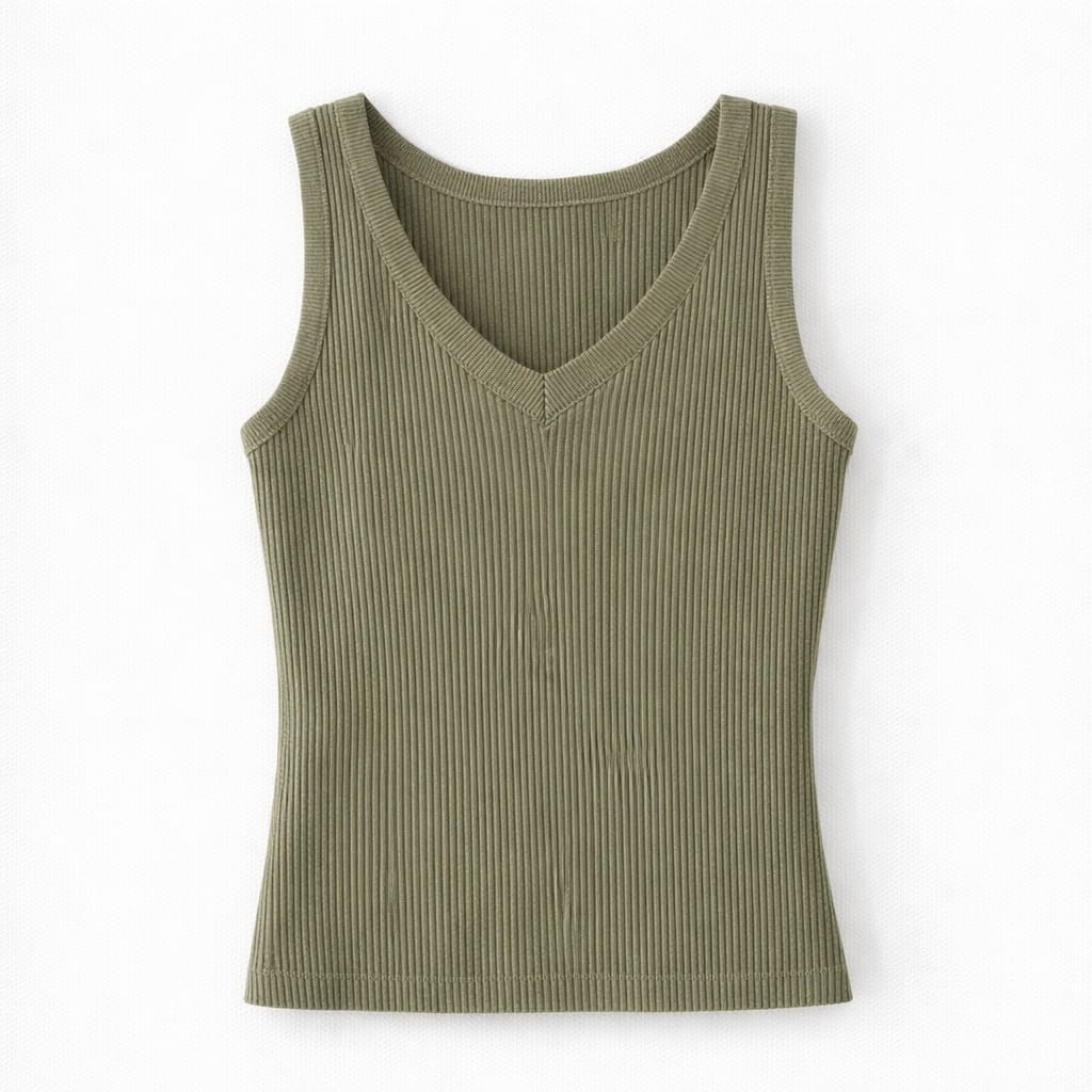 Olive 101 Interknit V Ribbed Top