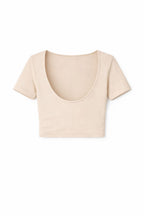 Beige Backless Ribbed Tee