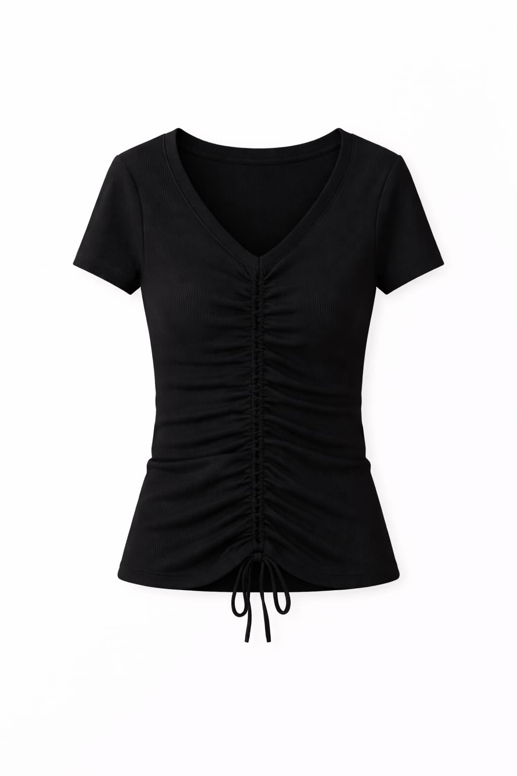 Black Come Through And Pull Through Ribbed Top