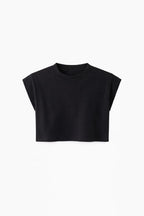 Black Boxy Shoulder Cropped Tee
