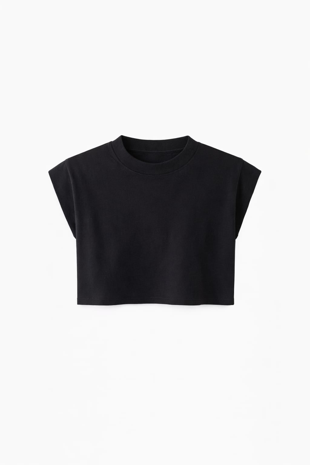 Black Boxy Shoulder Cropped Tee