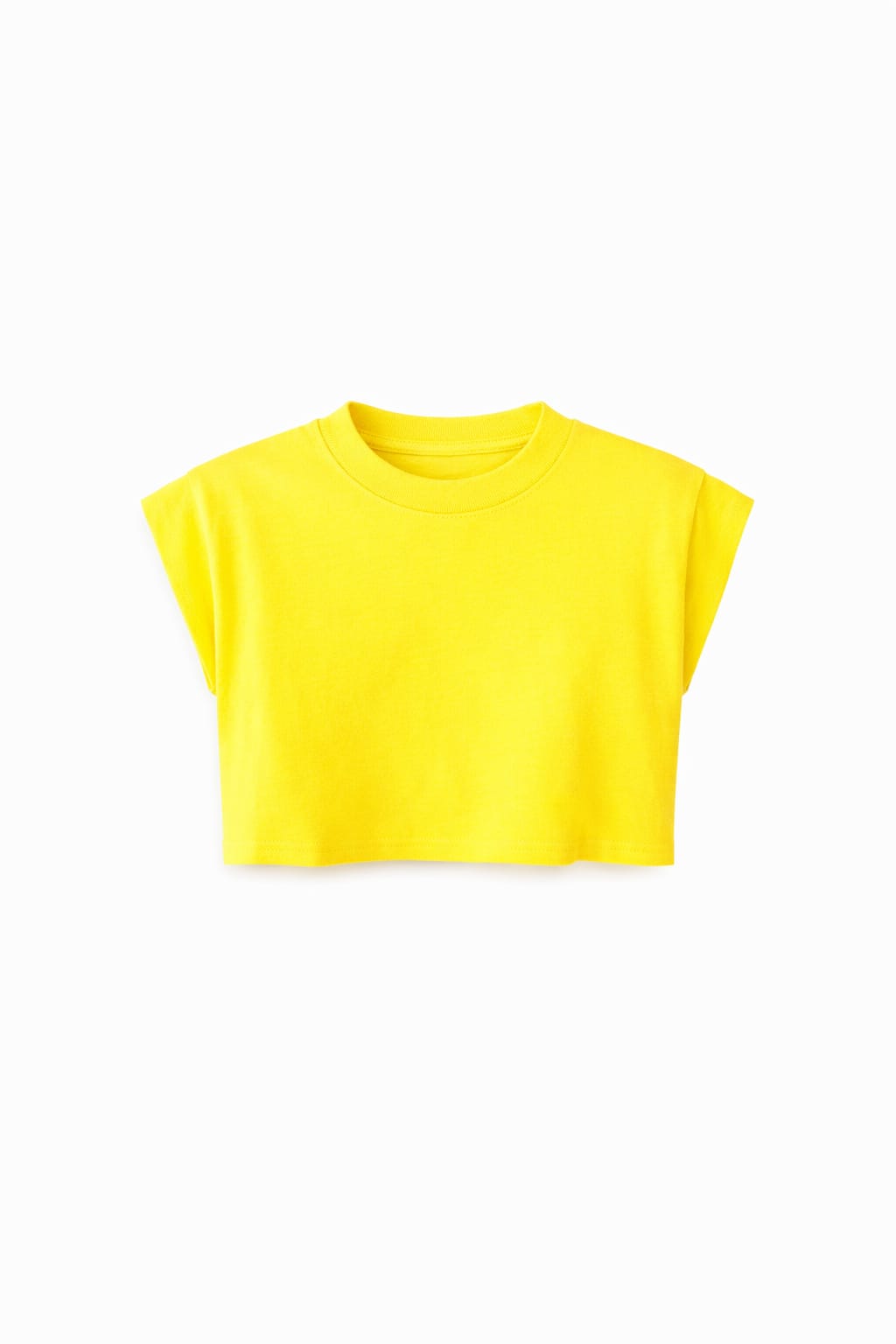 Yellow Boxy Shoulder Cropped Tee