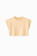 Beige Boxy Shoulder Cropped Tee