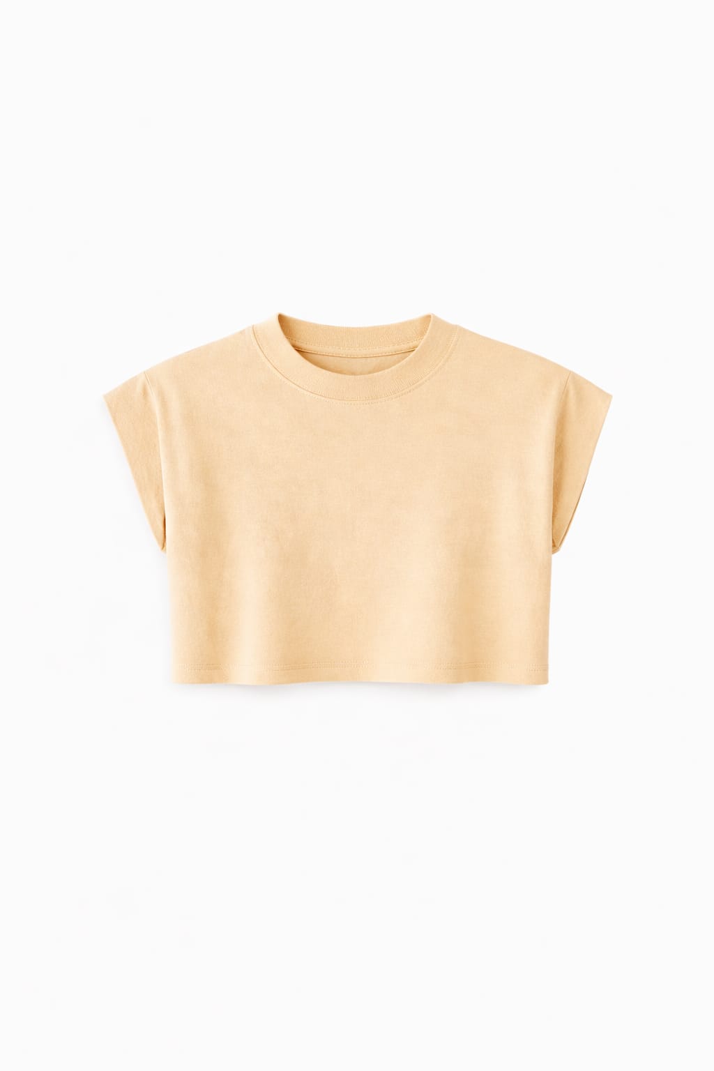 Beige Boxy Shoulder Cropped Tee