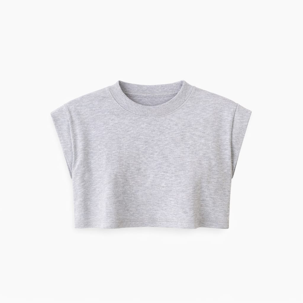 Grey Boxy Shoulder Cropped Tee
