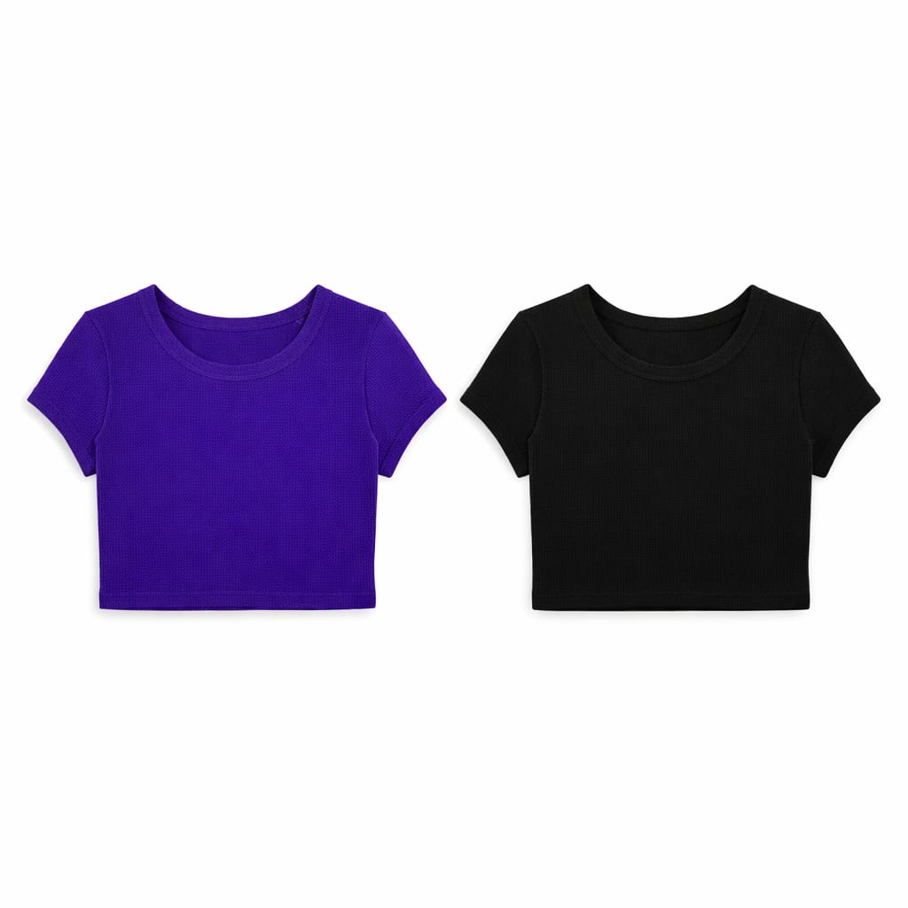 Black & Purple Cropped Essential Tee